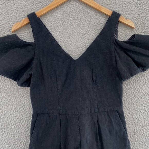 Elevenses Anthropologie Romper Womens 00 Black Cold Shoulder Flutter Sleeve Mini - Picture 3 of 14